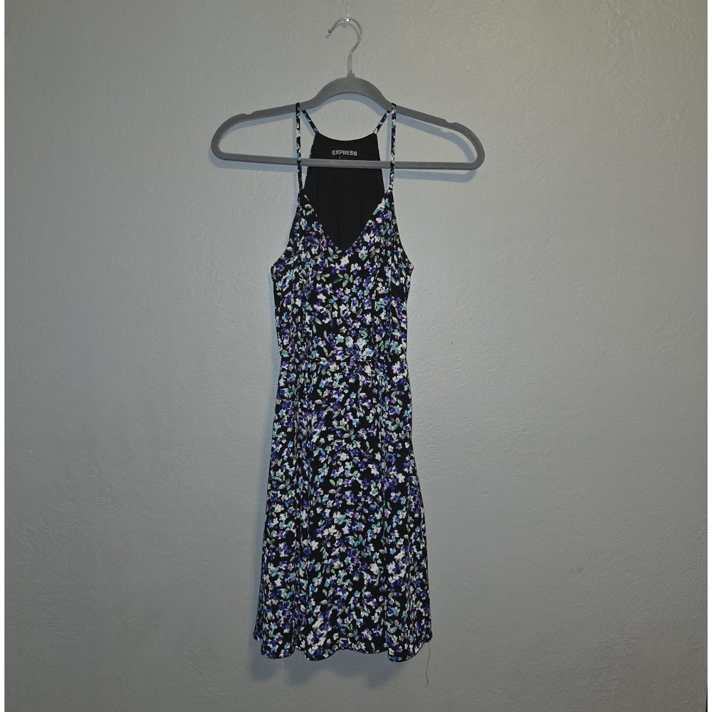 Express Purple & Black Floral Dress Spaghetti Strap Fairy Whimsigoth Spring Sz 4
